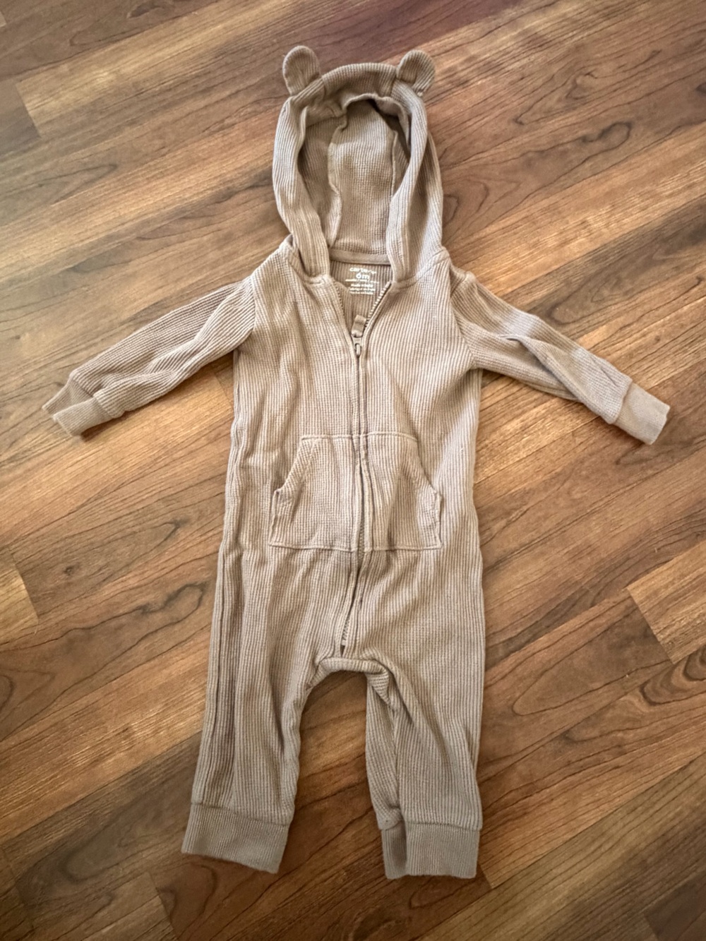 Carter's Ribbed Hooded One-Piece Bodysuit in Tan with Ear Details